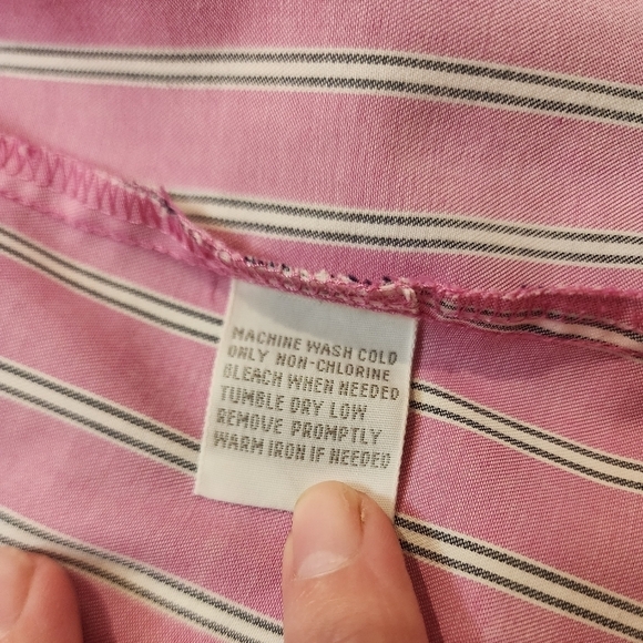 FOXCROFT Button Front Pink White Blue Striped Collard Shirt Wrinkle Resisted Sz8 - Picture 12 of 16